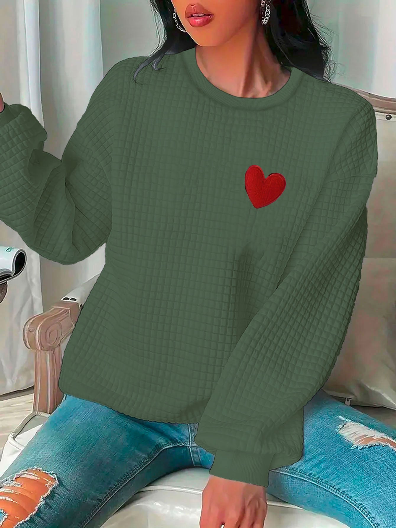 Cozy Heart Waffle Pullover