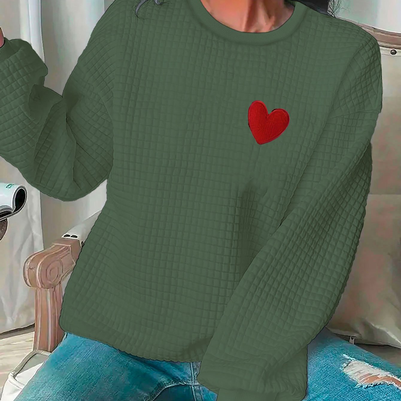 Cozy Heart Waffle Pullover