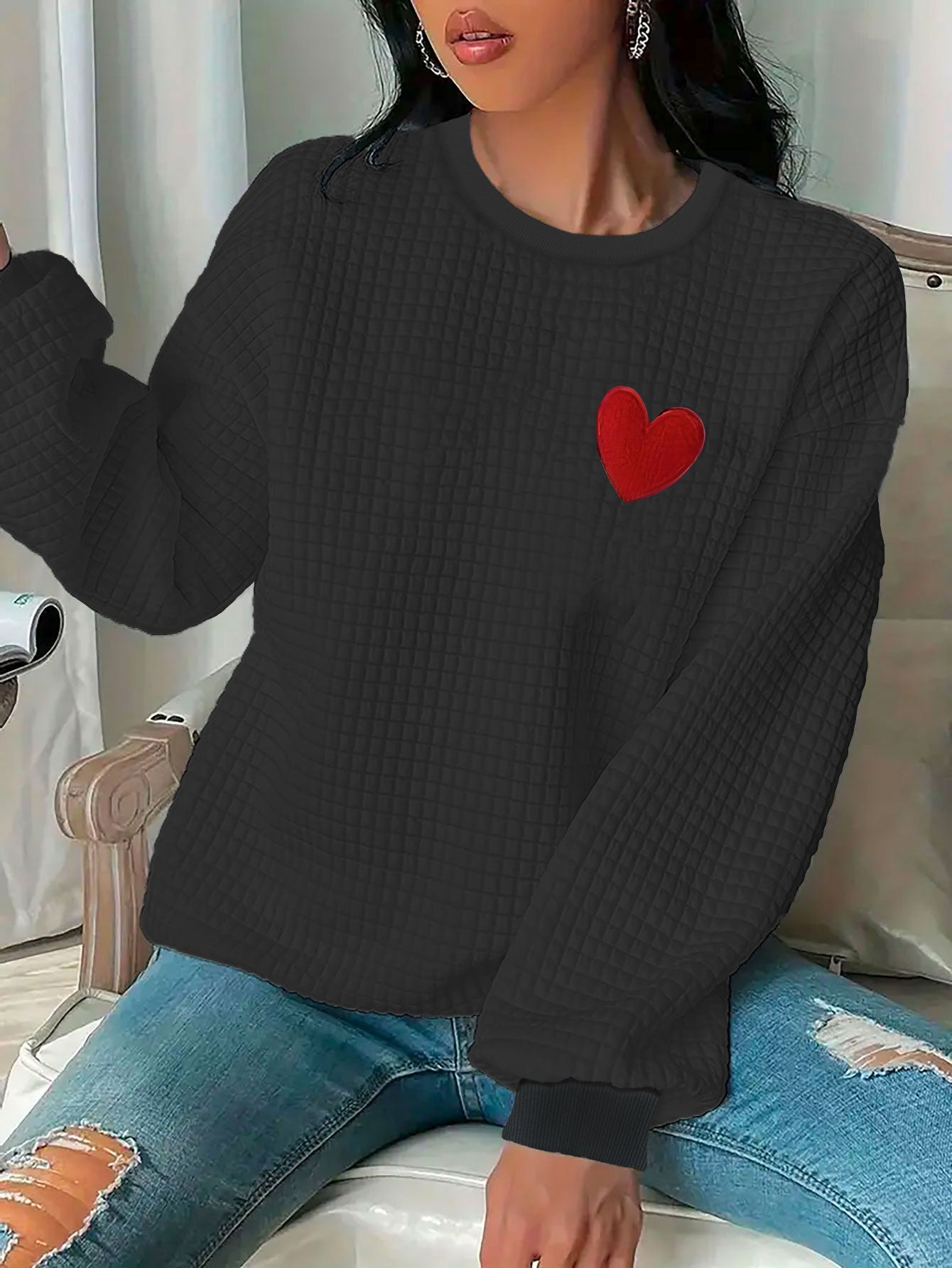 Cozy Heart Waffle Pullover