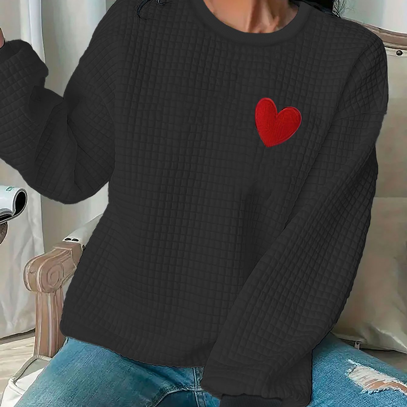 Cozy Heart Waffle Pullover