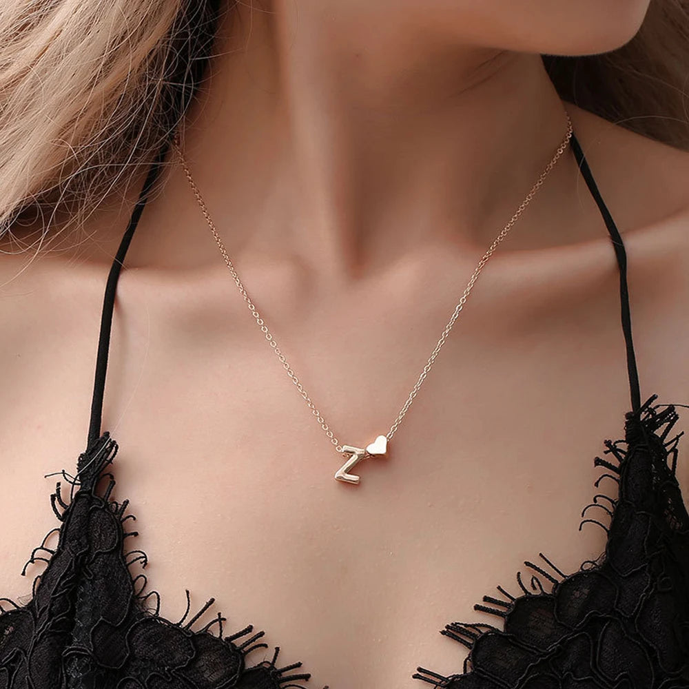 Tiny Heart Initial Necklace Gift