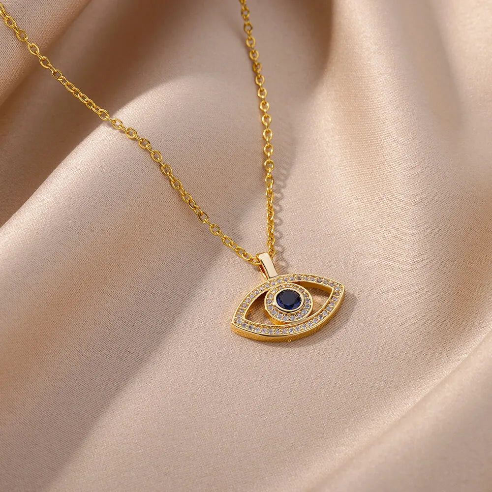 Trendy Zircon Evil Eye Pendant Necklace for Women