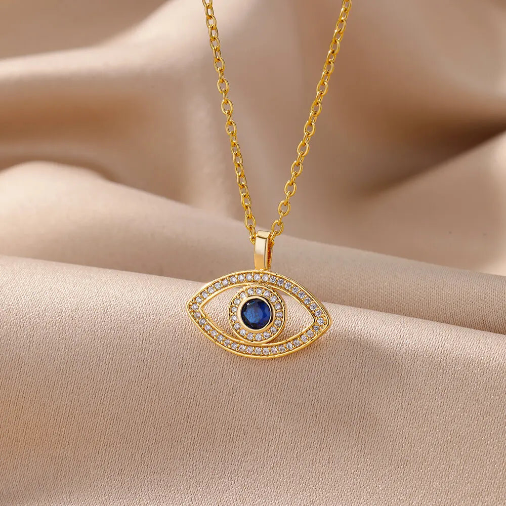 Trendy Zircon Evil Eye Pendant Necklace for Women