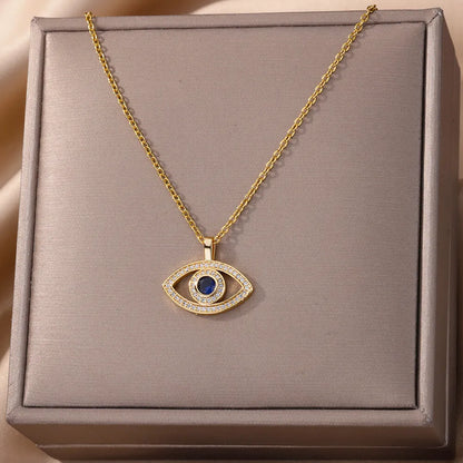 Trendy Zircon Evil Eye Pendant Necklace for Women