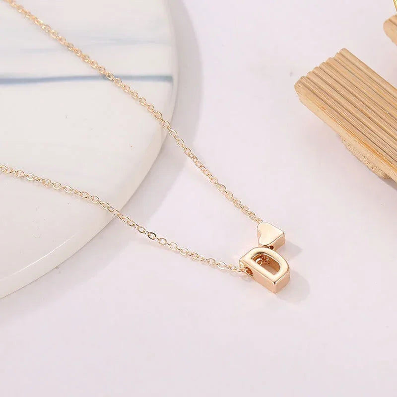 Tiny Heart Initial Necklace Gift