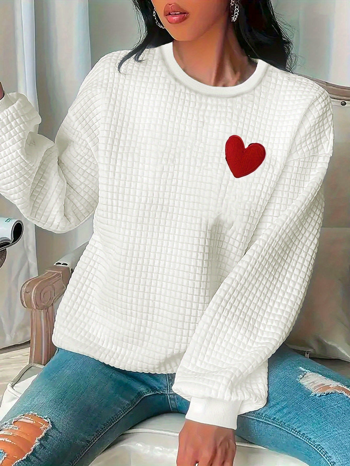 Cozy Heart Waffle Pullover