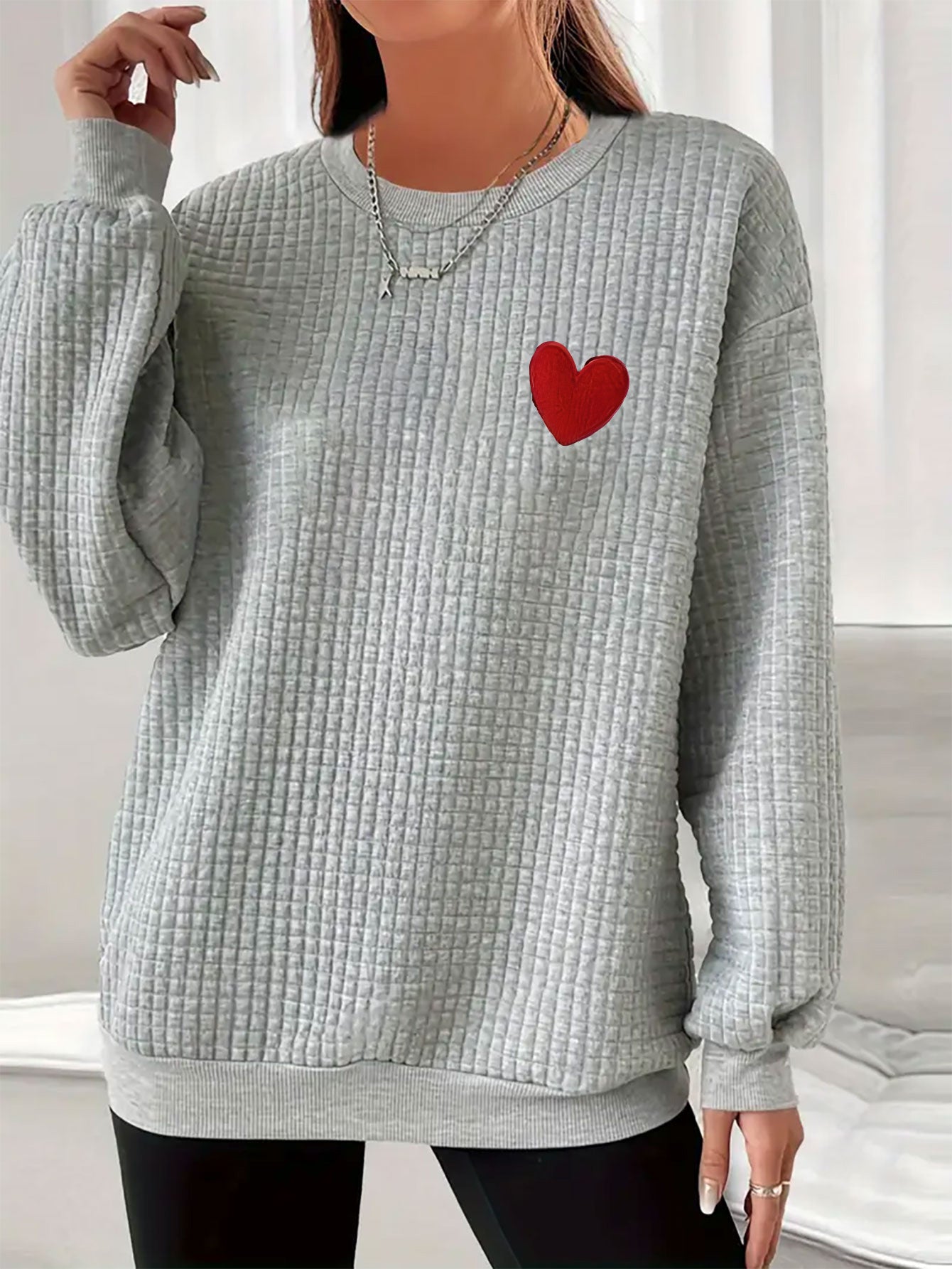 Cozy Heart Waffle Pullover